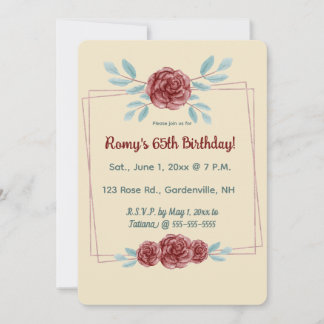Invitación Editable Burgundy Roses in a Double Gold Frame