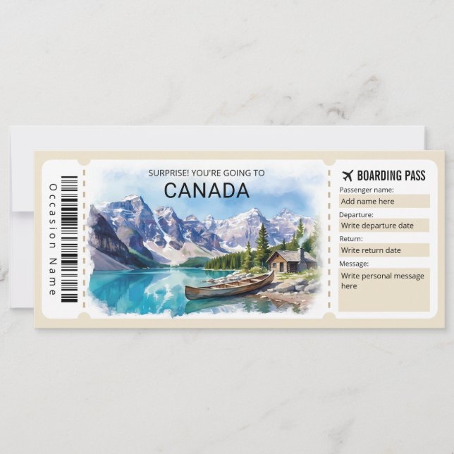 Invitación Editable Canada Trip Boarding Pass Ticket (Anverso)