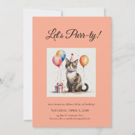 Invitación Editable Cat Birthday Purr-ty Watercolour Designs