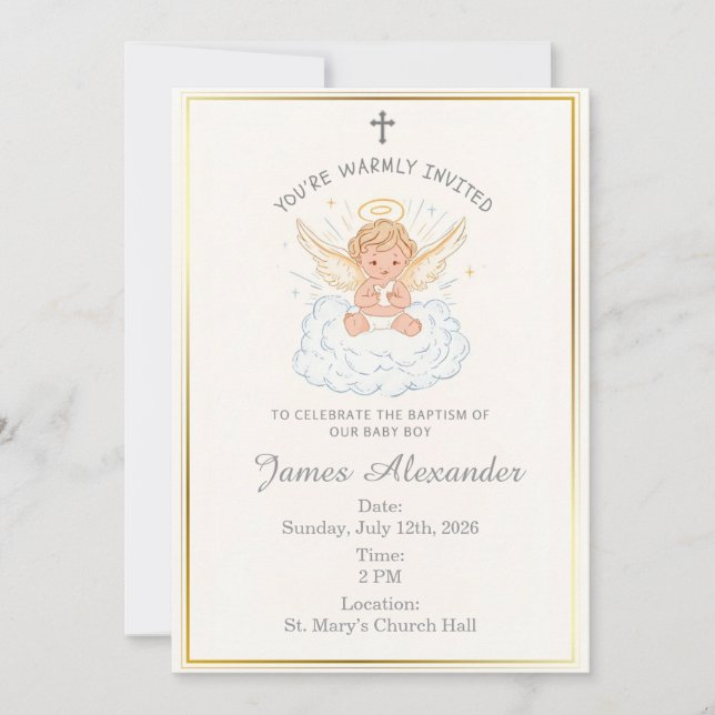Invitación Editable Classic Baby Baptism Invitation (Anverso)