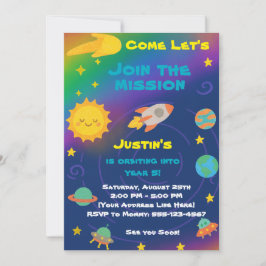 Invitación Editable Crayon Style – Solar System Birthday