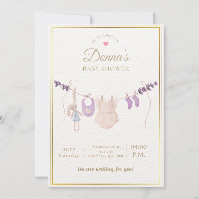 Invitación Editable Cute Pastel Baby Shower (Anverso)
