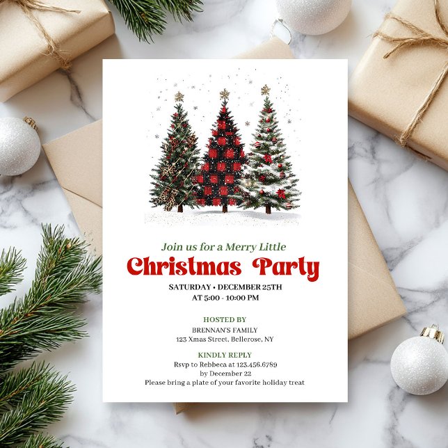Invitación editable de árbol de Navidad con leopar (Playful leopard Christmas tree editable invitation

)