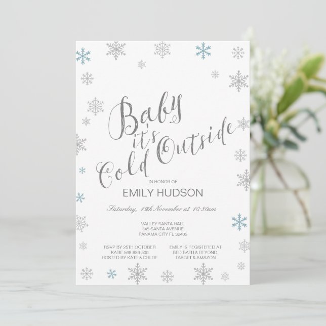 Invitación editable de Baby Shower Baby It's Cold  (Anverso de pie)