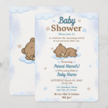Invitación editable de baby shower de oso de peluc