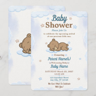Invitación editable de baby shower de oso de peluc
