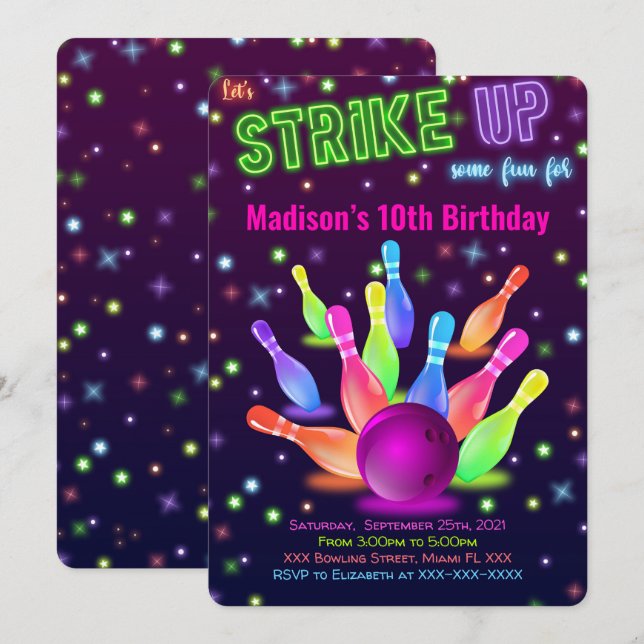 Invitación editable de bolos (Anverso / Reverso)