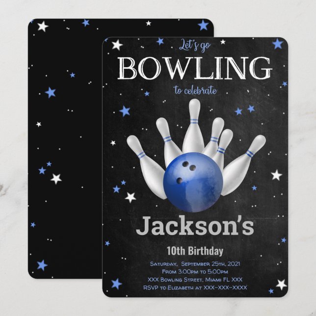 Invitación Editable de Bowling para Niño (Anverso / Reverso)