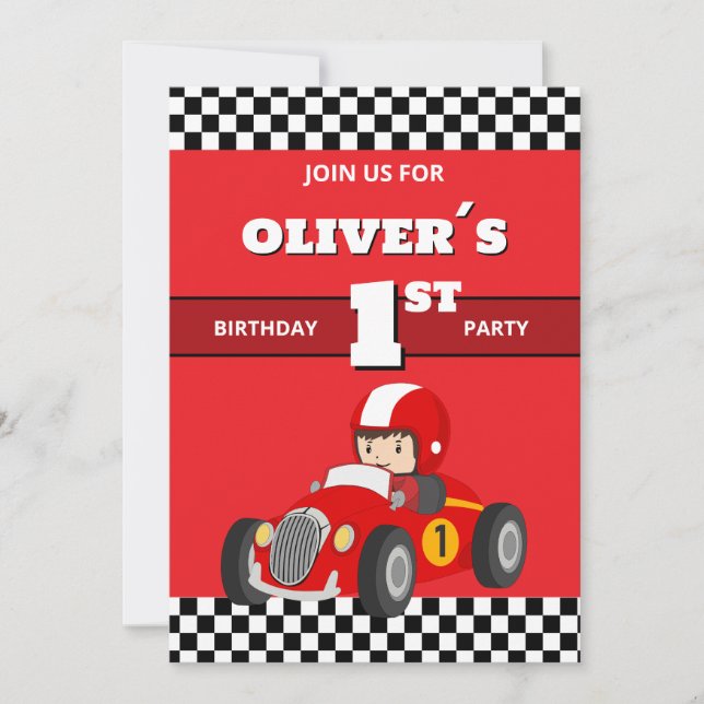 Invitación editable de coche de carreras para cump (Anverso)