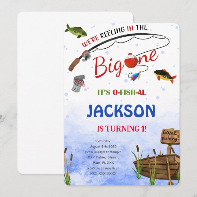 Invitación editable de cumpleaños de pesca (Anverso / Reverso)