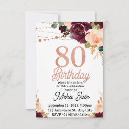 Invitación editable de cumpleaños número 80 para m