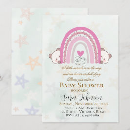 Invitación editable de ducha de bebé arcoíris boho