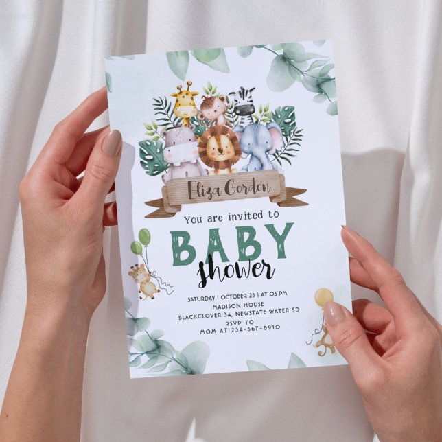 Invitación editable de Fiesta Baby Shower de jungl (Jungle Baby Shower Party Editable Invitation)