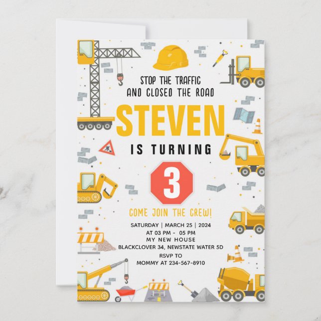 Invitación editable de fiesta de cumpleaños de con (Anverso)
