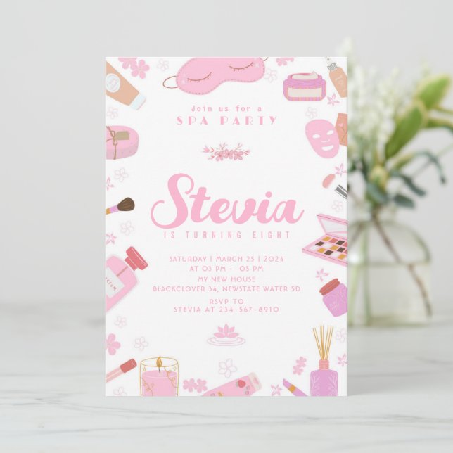 Invitación editable de fiesta de cumpleaños de Spa (Anverso de pie)