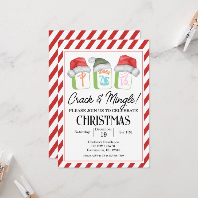 Invitación editable de Fiesta de Holiday Mahjong,  (Anverso/Reverso In Situ)