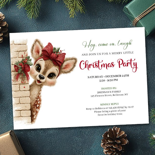 Invitación editable de fiesta de Navidad de cervat (Lovely baby fawn editable Christmas party invite)