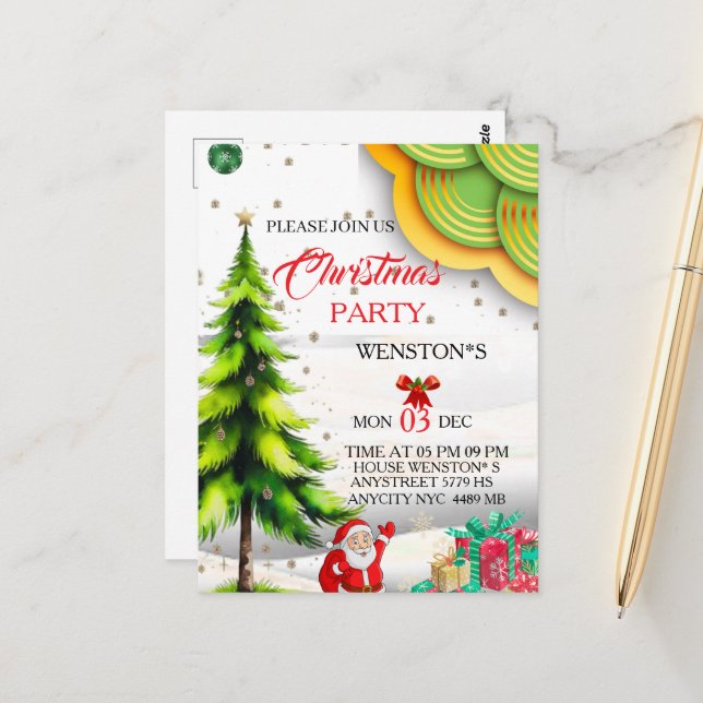 Invitación editable de fiesta de Navidad, Imprimib (Anverso/Reverso In Situ)