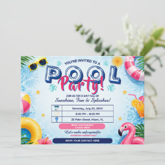 Invitación editable de fiesta de piscina de verano