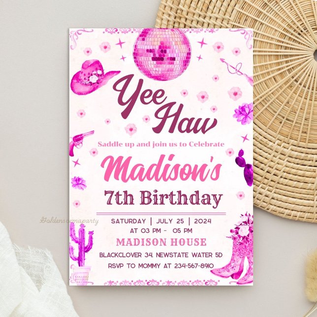 Invitación editable de fiesta disco vaquera (Cowgirl Disco Party Editable Invitation
)