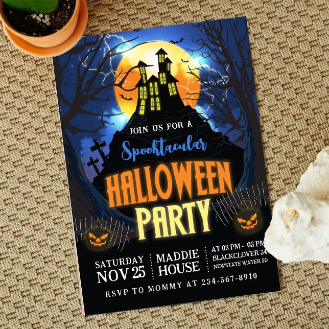 Invitación editable de Fiesta Spooktacular de Hall (Halloween Spooktacular Party Editable Invitation)