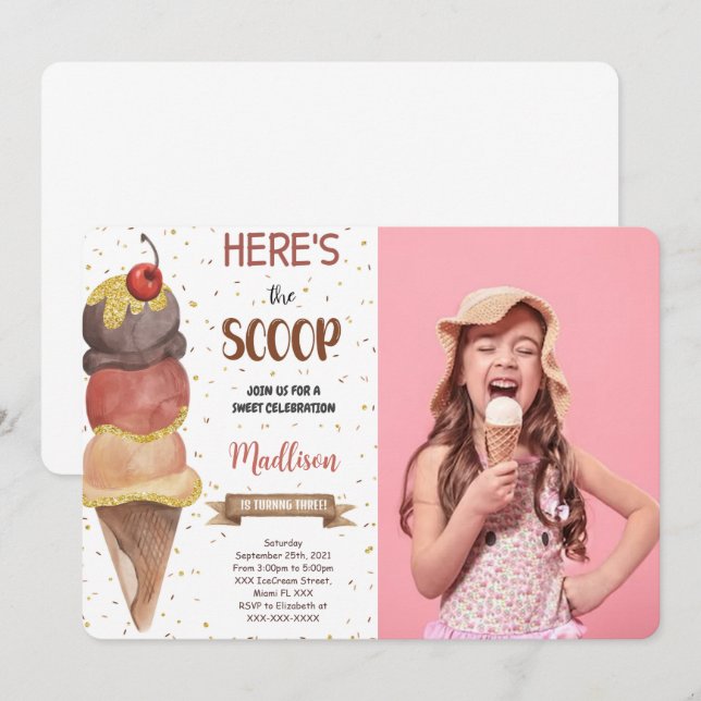 Invitación editable de fotos de crema de hielo (Anverso / Reverso)