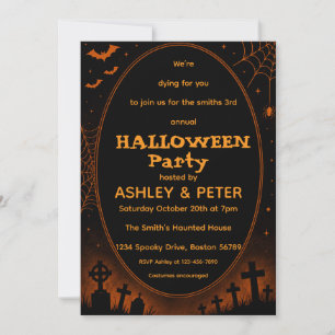 Invitación editable de Halloween de negro y naranj