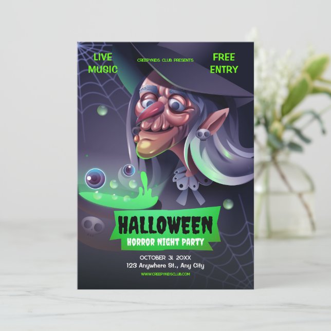Invitación editable de Halloween, horror de Hallow (Anverso de pie)