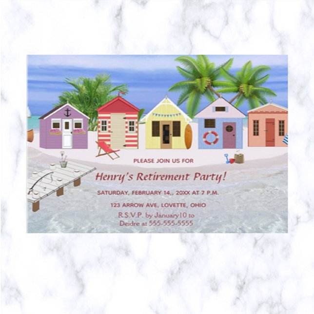 Invitación editable de jubilación en la playa del  (This is a perfect invitation for a party on a beach!)
