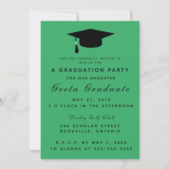 Invitación editable de la fiesta de Gorra de gradu (Anverso)