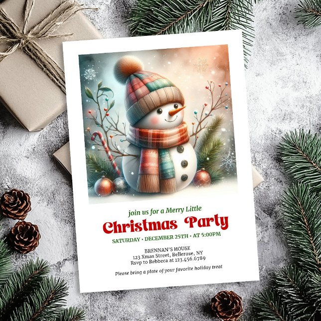 Invitación editable de muñeco de nieve navideño ca (Whimsical Christmas snowman invitation editable holiday joy

)