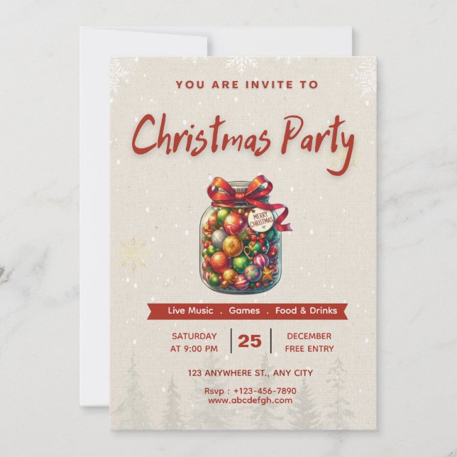 Invitación editable de Navidad con dulces de 5x7”  (Anverso)