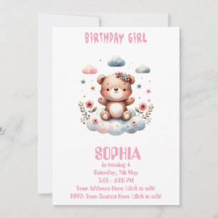 Invitación Editable de Oso de Peluche para Cumplea
