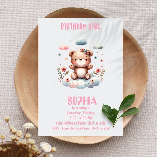 Invitación Editable de Oso de Peluche para Cumplea (Subido por el creador)