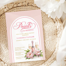 Invitación editable de perlas refinadas y prosecco