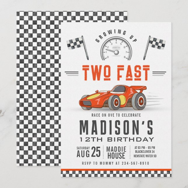 Invitación editable de Race Car 2º Fiesta de cumpl (Anverso / Reverso)