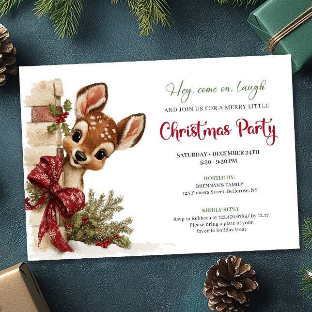 Invitación editable de reno curioso encantador par (Charming peeking reindeer editable invite download)