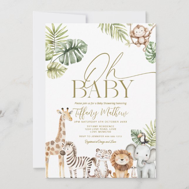Invitación Editable de Safari para Baby Shower (Anverso)