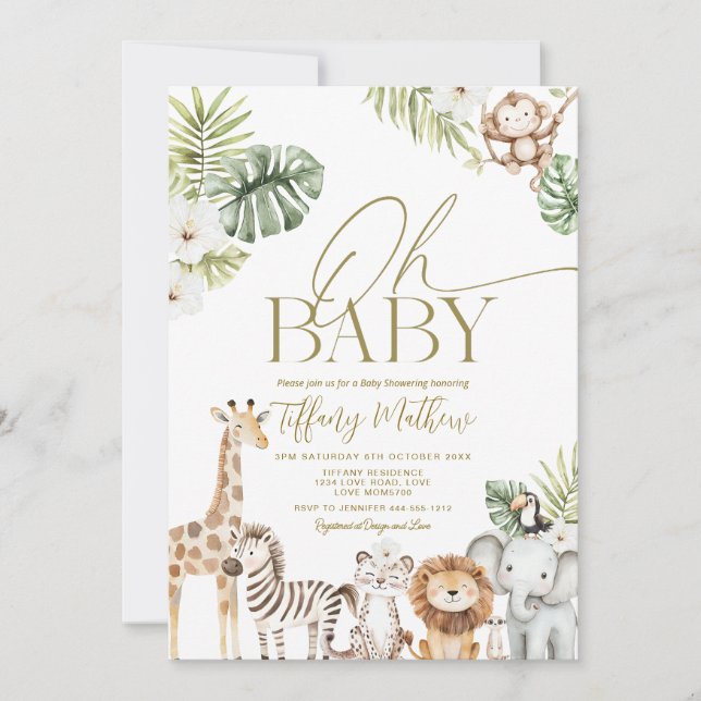 Invitación Editable de Safari para Baby Shower de  (Anverso)