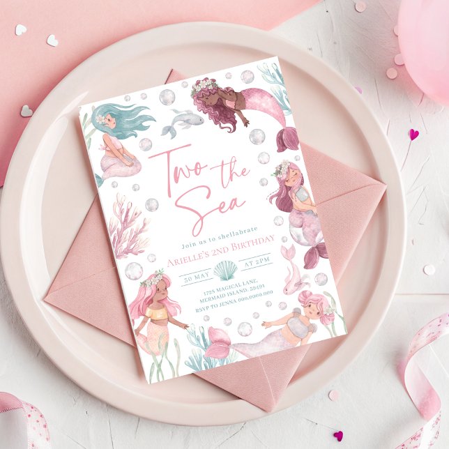 Invitación Editable de Sirena al Mar Dos  (Editable Two The Sea Mermaid Invite
)