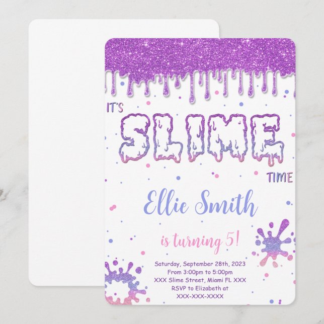 Invitación Editable de Slime (Anverso / Reverso)