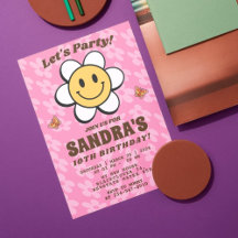 Invitación editable de sonrisa de flor retro