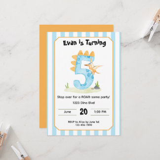 Invitación Editable Dinosaur 5th Birthday Invitation 