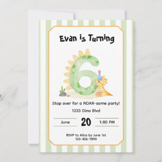 Invitación Editable Dinosaur 6th Birthday Invitation 