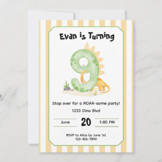 Invitación Editable Dinosaur 9th Birthday Invitation 