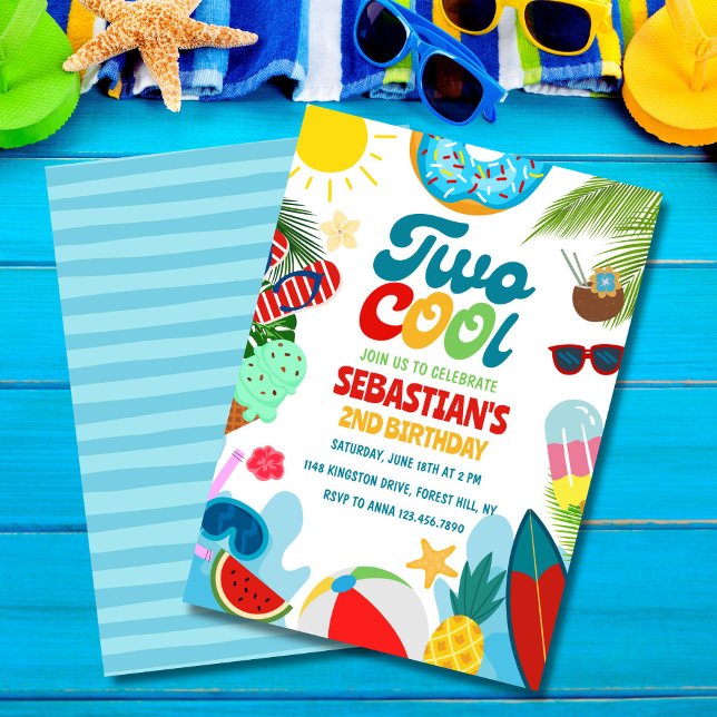 Invitación Editable Dos Fiesta de Cumpleaños en la Piscina Ge (Summer-themed Two Cool invite – perfect for your two-year-old!)