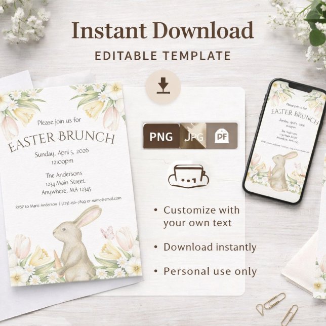 Invitación Editable Easter Brunch Invitation Instant Download (Subido por el creador)