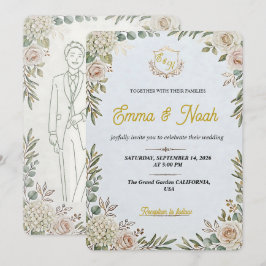Invitación Editable Elegant Sage Gold Wedding Invitation