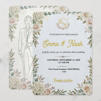 Invitación Editable Elegant Sage Gold Wedding Invitation