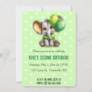 Invitación Editable Elephant with Two Balloons Birthday